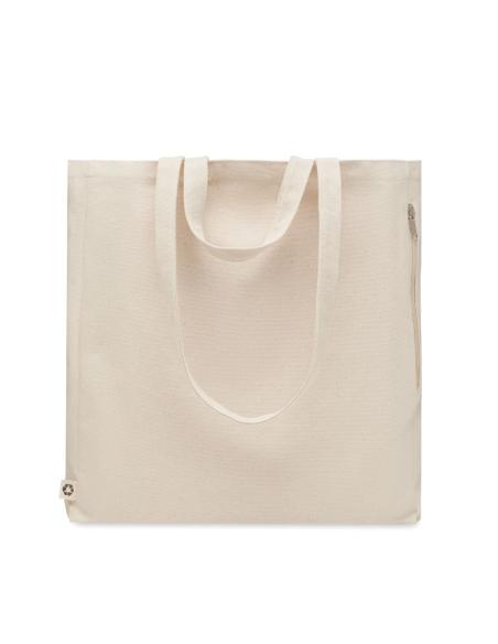 Bolsa de algodón reciclado y RPET 380g/m2 Pedraza beige doble asa, fuelle y bolsillo PERSONALIZABLE