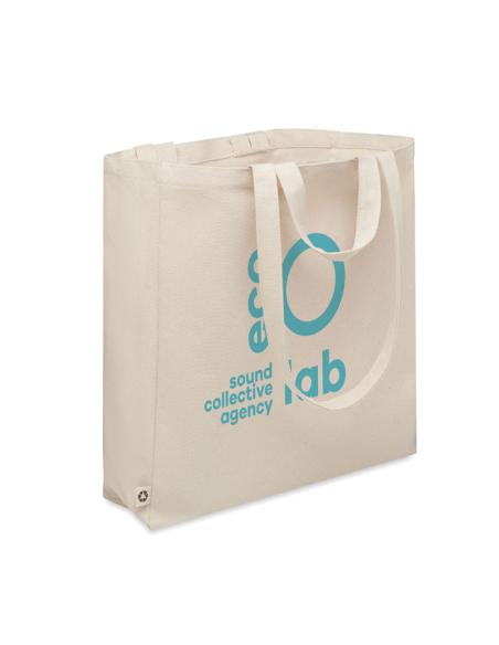 Bolsa de algodón reciclado y RPET 380g/m2 Pedraza beige doble asa, fuelle y bolsillo PERSONALIZABLE