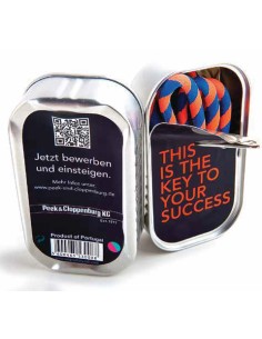 Lata de aluminio para presentación de lanyard tubular PERSONALIZABLE