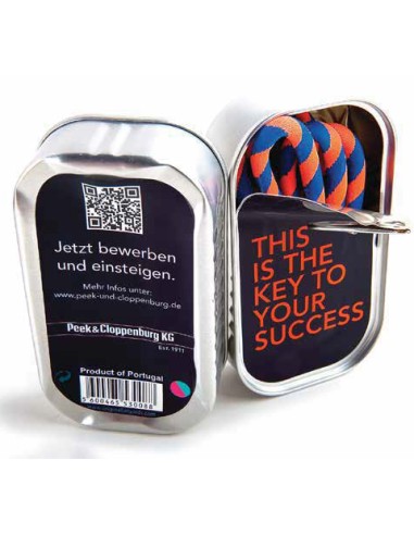 Lata de aluminio para presentación de lanyard tubular PERSONALIZABLE