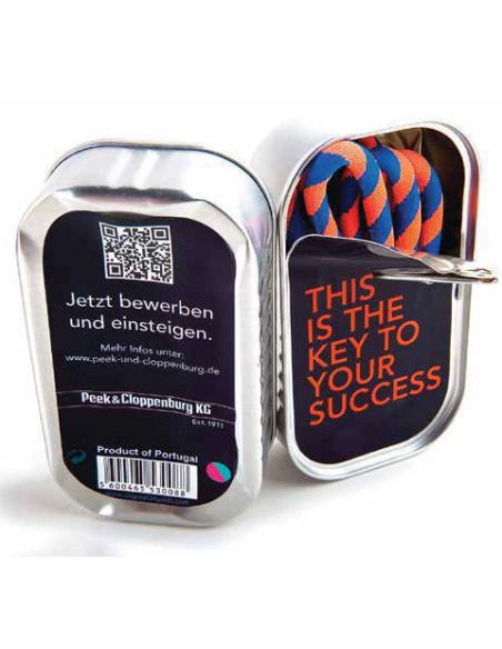 Lata de aluminio para presentación de lanyard tubular PERSONALIZABLE