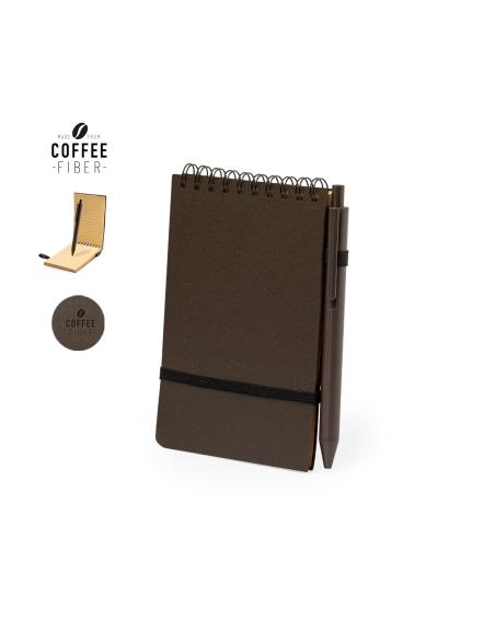 Libreta de bolsillo Pacam fibra de café con bolígrafo PERSONALIZABLE