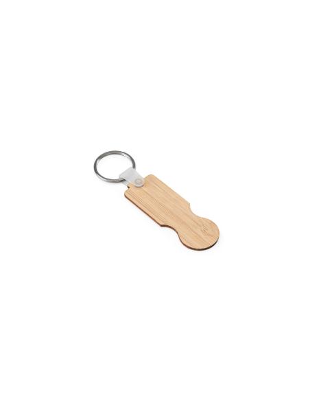 Llavero de bambú Shopz con extremo en forma de moneda PERSONALIZABLE
