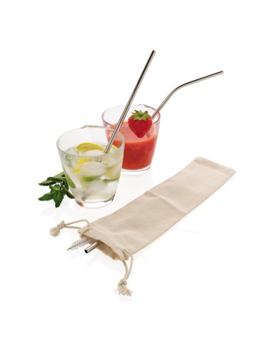 Set de 3 pajitas reutilizables de acero inoxidable Melilla PERSONALIZABLE