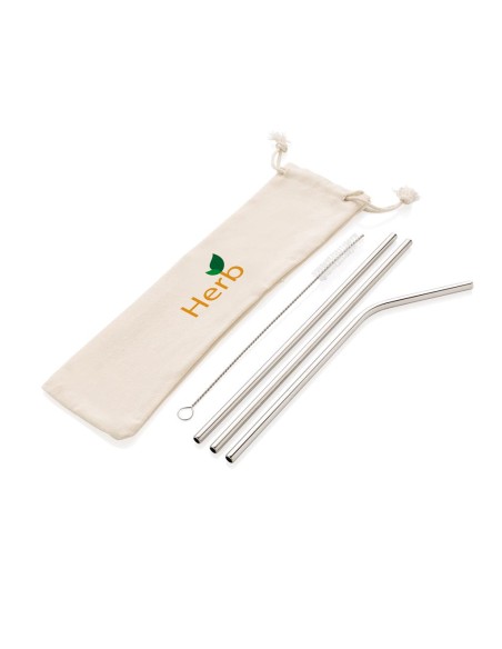 Set de 3 pajitas reutilizables de acero inoxidable Melilla PERSONALIZABLE