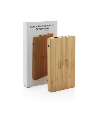 Powerbank inalámbrico Copenhagen 4000mAh 5W con carcasa de bambú PERSONALIZABLE